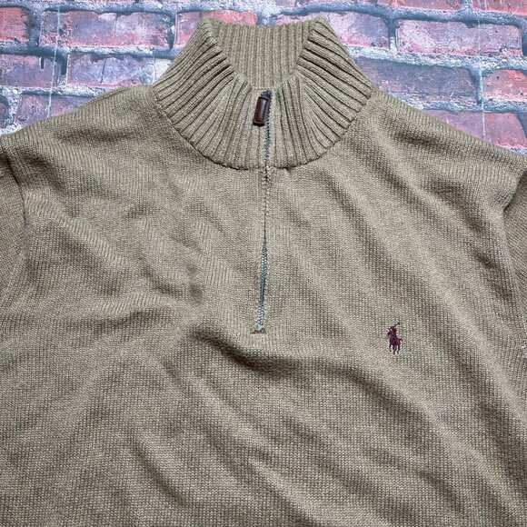 Vintage Polo Ralph Lauren Knit Sweater Camel Brown 1/4 Zip Mock Neck Men’s 2XLT - Picture 2 of 5